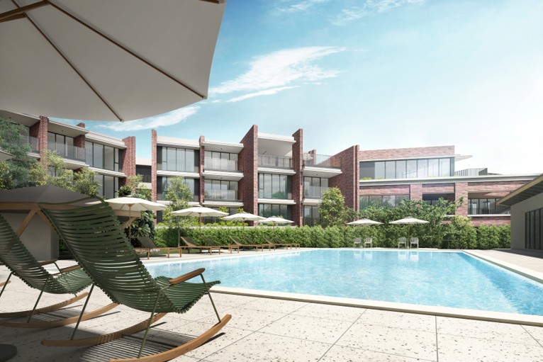 プールを囲むような配棟設計